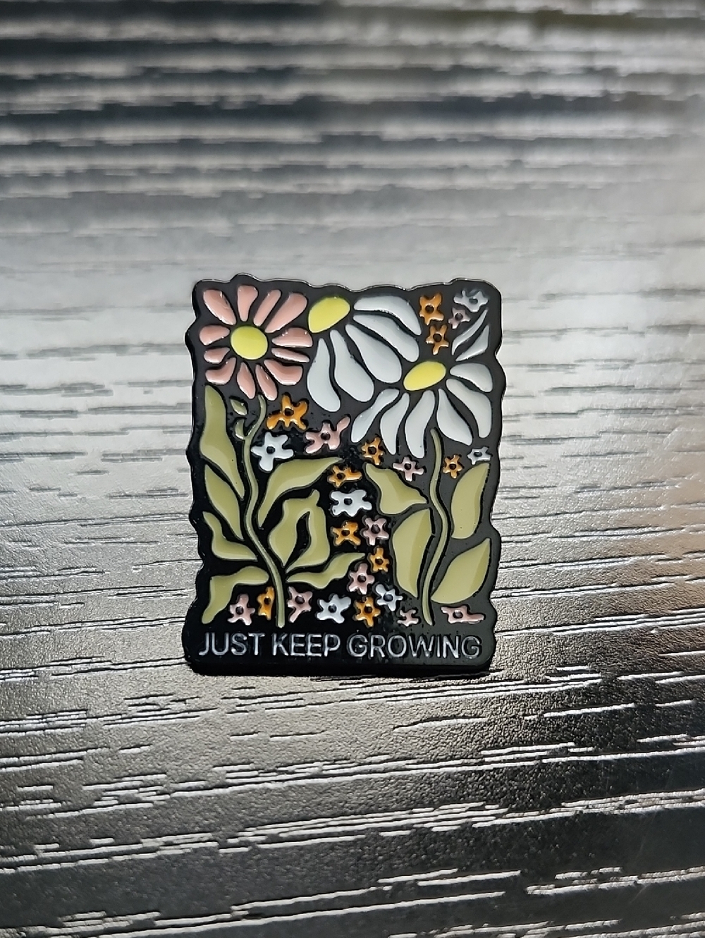 Floral 'Just Keep Growing' Enamel Pin - Pastel Daisy Design